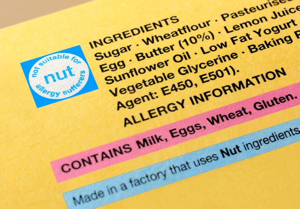 Allergy information on a food label.