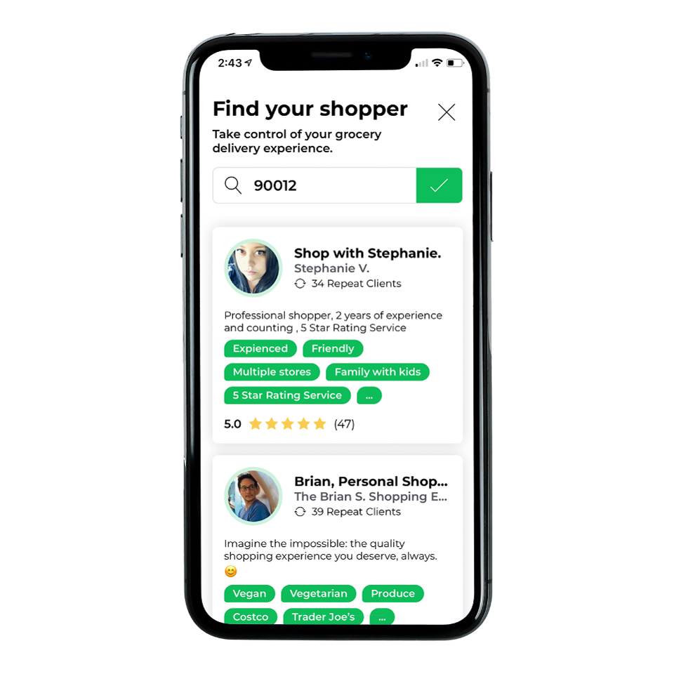 Dumpling App allows users to hire a shopper by name and reputation, unlike rival Instacart