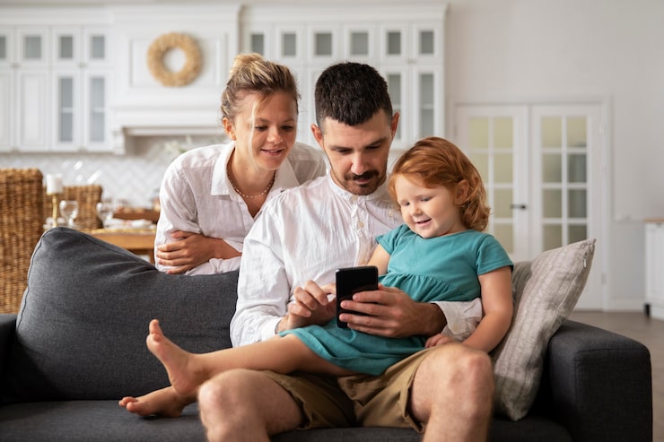 Parent viewing HDFC ERGO travel insurance policy on mobile phone during family trip