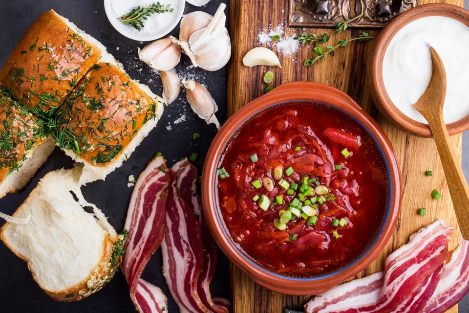 Traditional Ukrainian cuisine, beet soup borscht