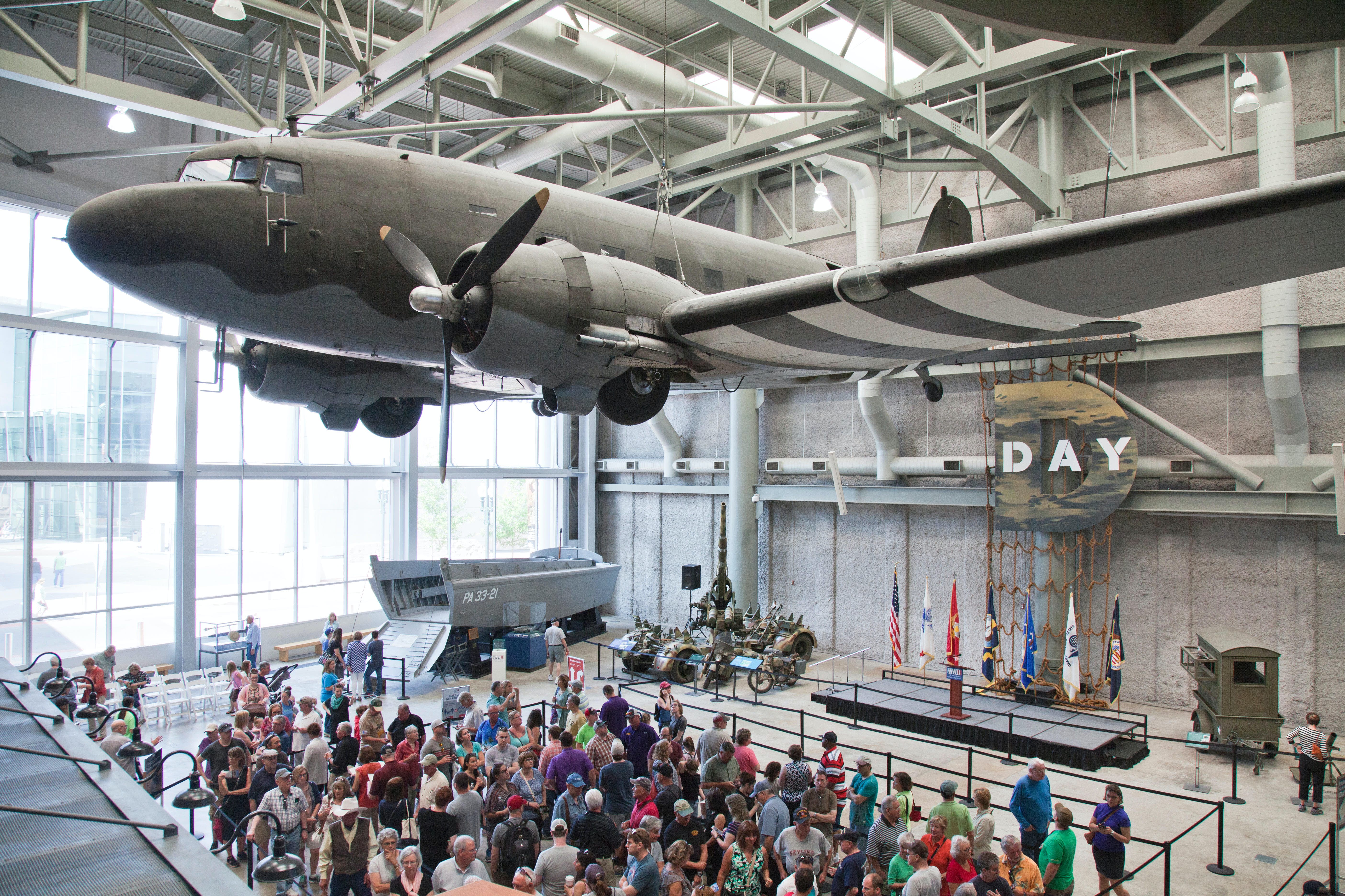 Louisiana Memorial Museum Atrium is the entry area for the The National World War II Museum, New Orleans, Louoisiana. Floor displays include the Higg Louisiana Memorial Museum Atrium is the entry area for the The National World War II Museum, New Orleans, Louoisiana. Floor displays include the Higg