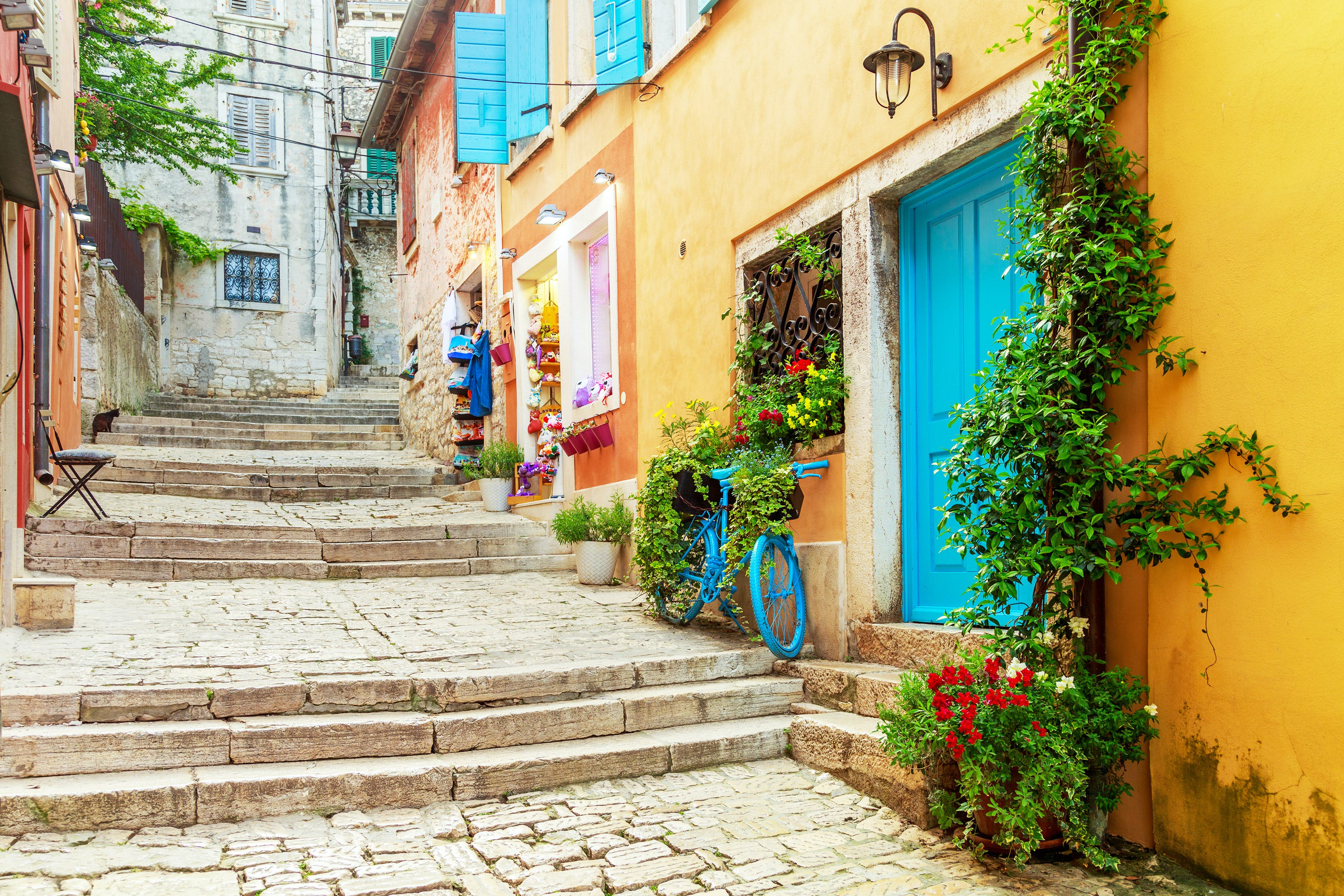 Laneway at Rovinj with colourful building facades