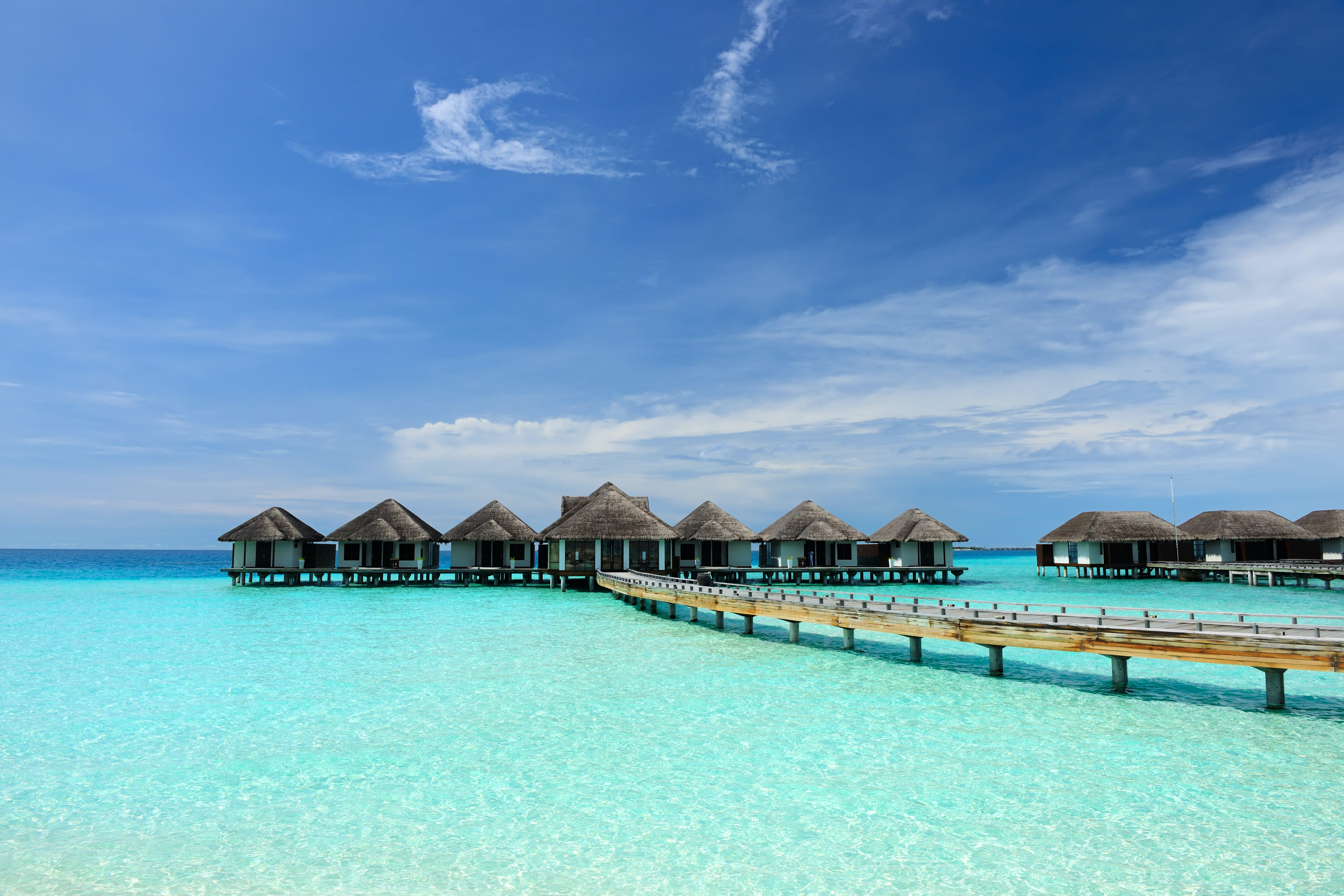 Beautiful beach with water bungalows at Maldives