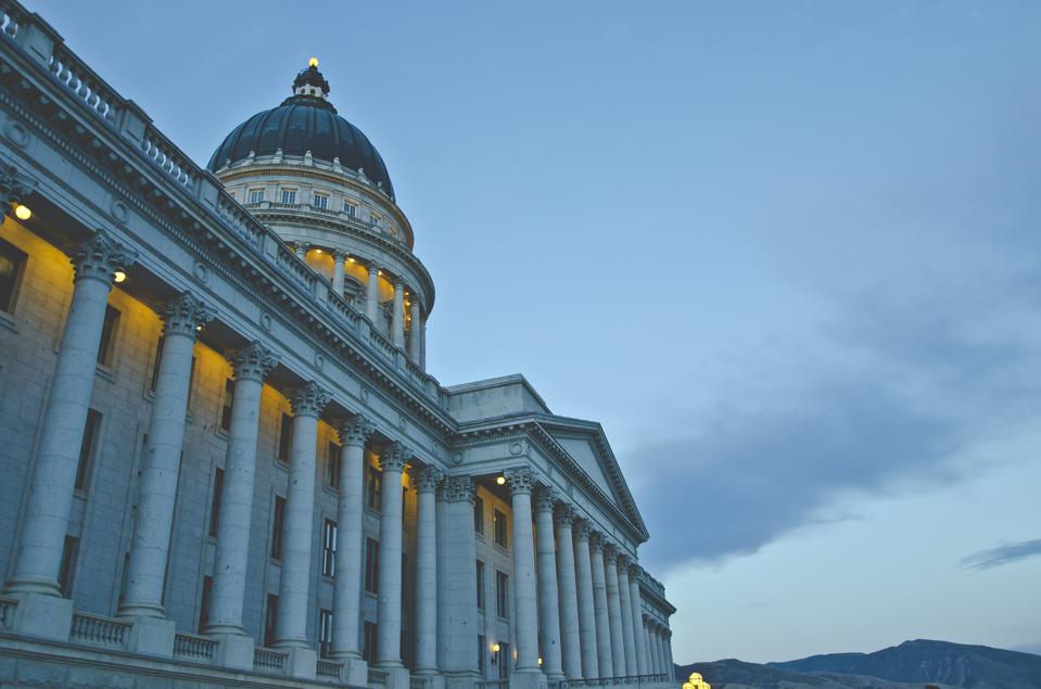 State capitol building at dusk